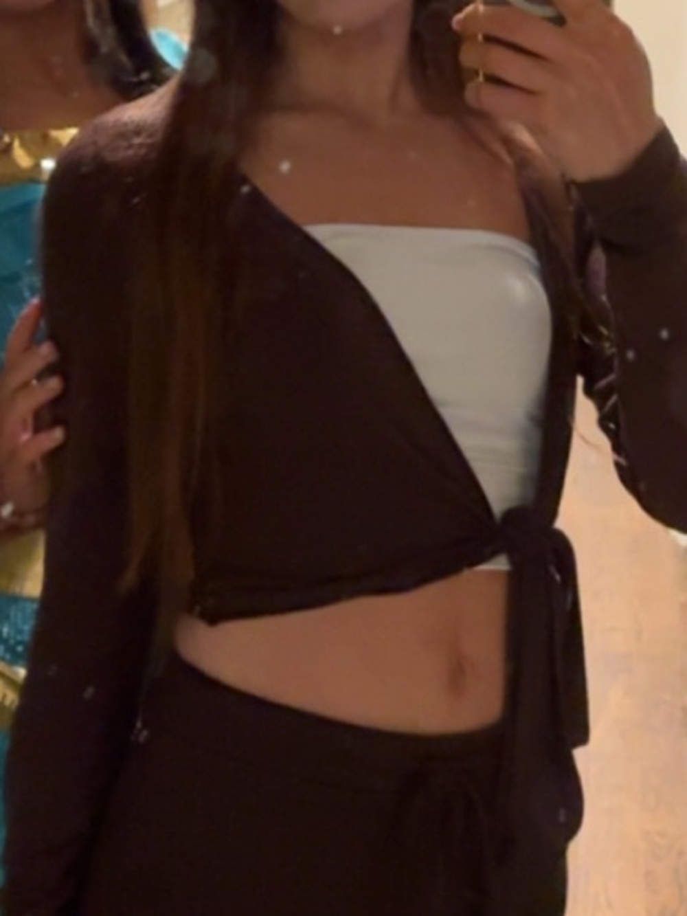 Edikted Brown Tie-Front Crop Top with Long Sleeves